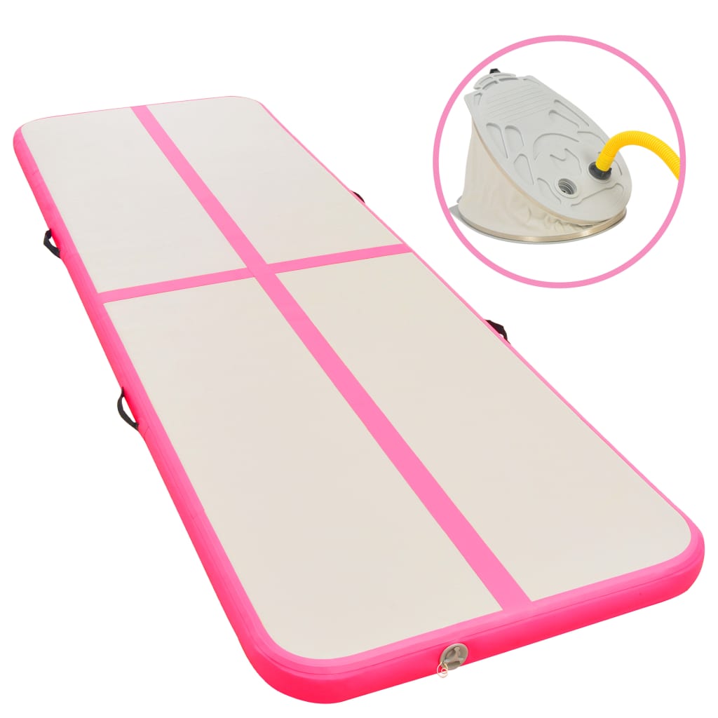 Gymnastiekmat met pomp opblaasbaar 800x100x10 cm PVC roze - AllerleiShop