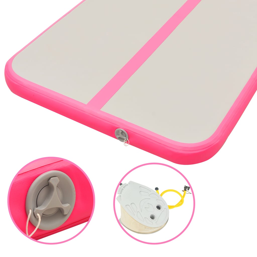 Gymnastiekmat met pomp opblaasbaar 800x100x10 cm PVC roze - AllerleiShop