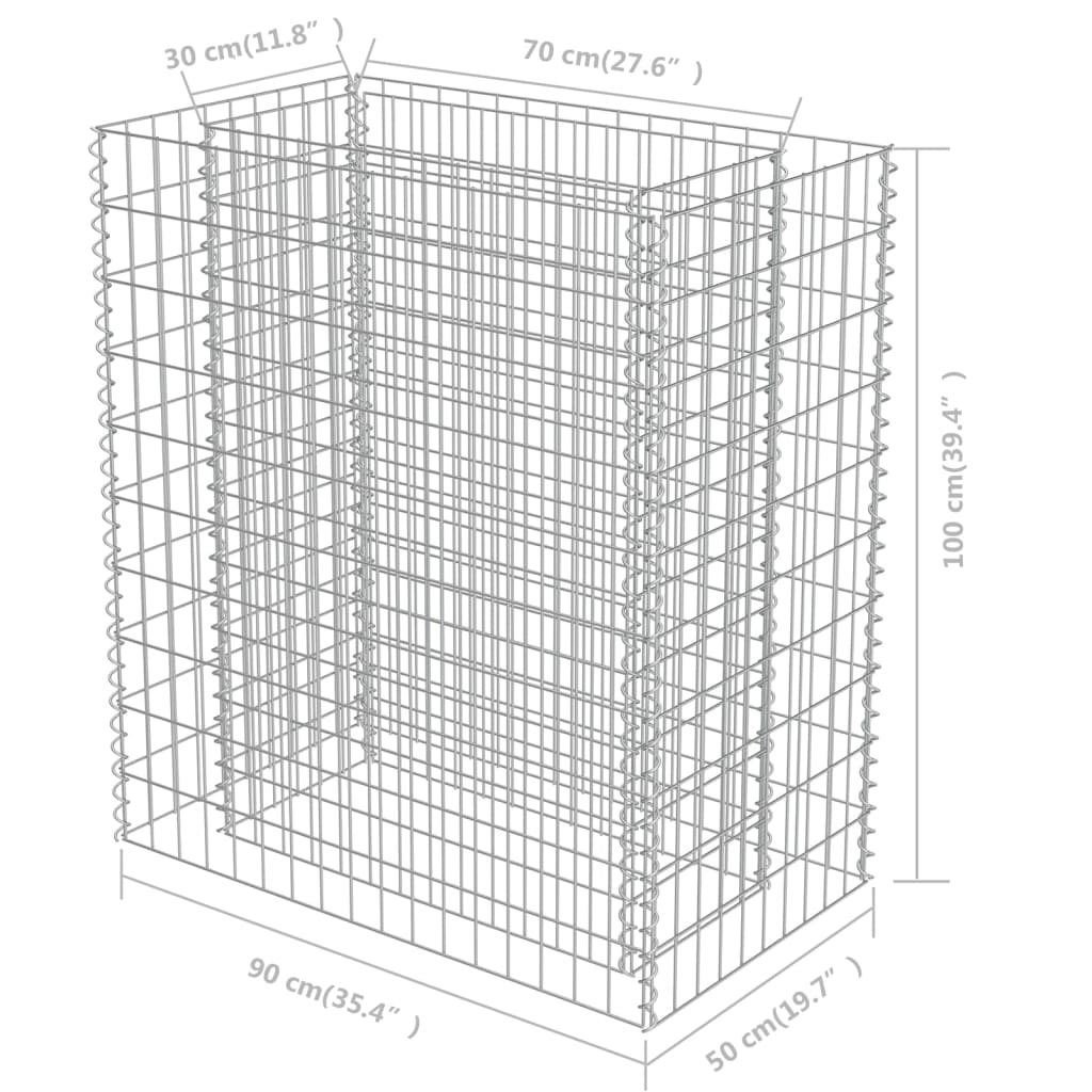 Gabion plantenbak verhoogd 90x50x100 cm gegalvaniseerd staal