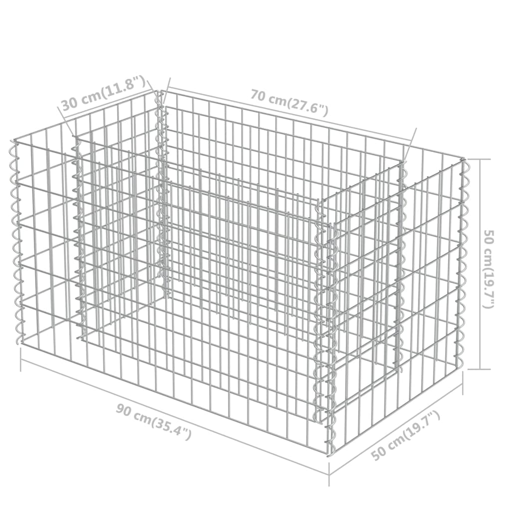 Gabion plantenbak verhoogd 90x50x50 cm gegalvaniseerd staal