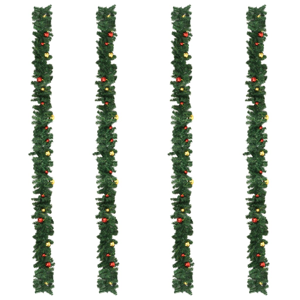 Kerstslingers 4 st met kerstballen 270 cm PVC groen