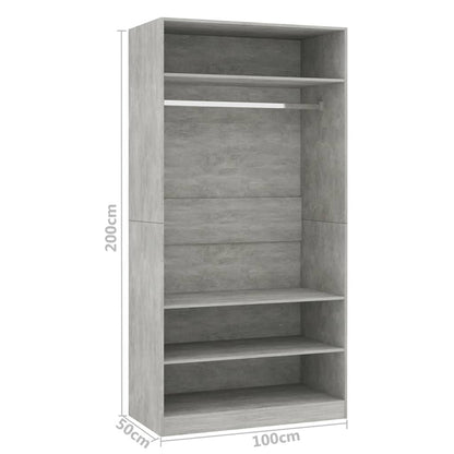 Kledingkast 100x50x200 cm bewerkt hout betongrijs - AllerleiShop