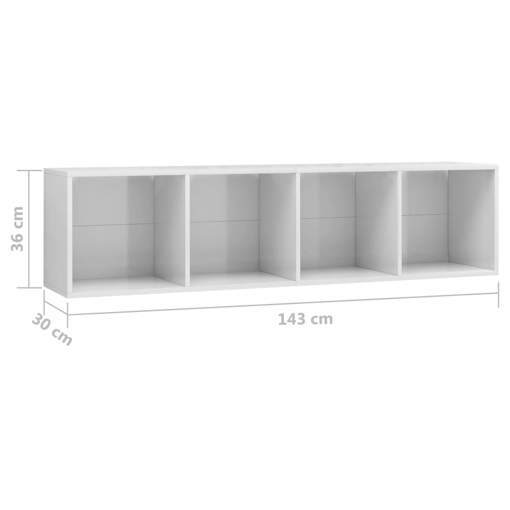 Boekenkast/tv-meubel 143x30x36 cm hoogglans wit - AllerleiShop