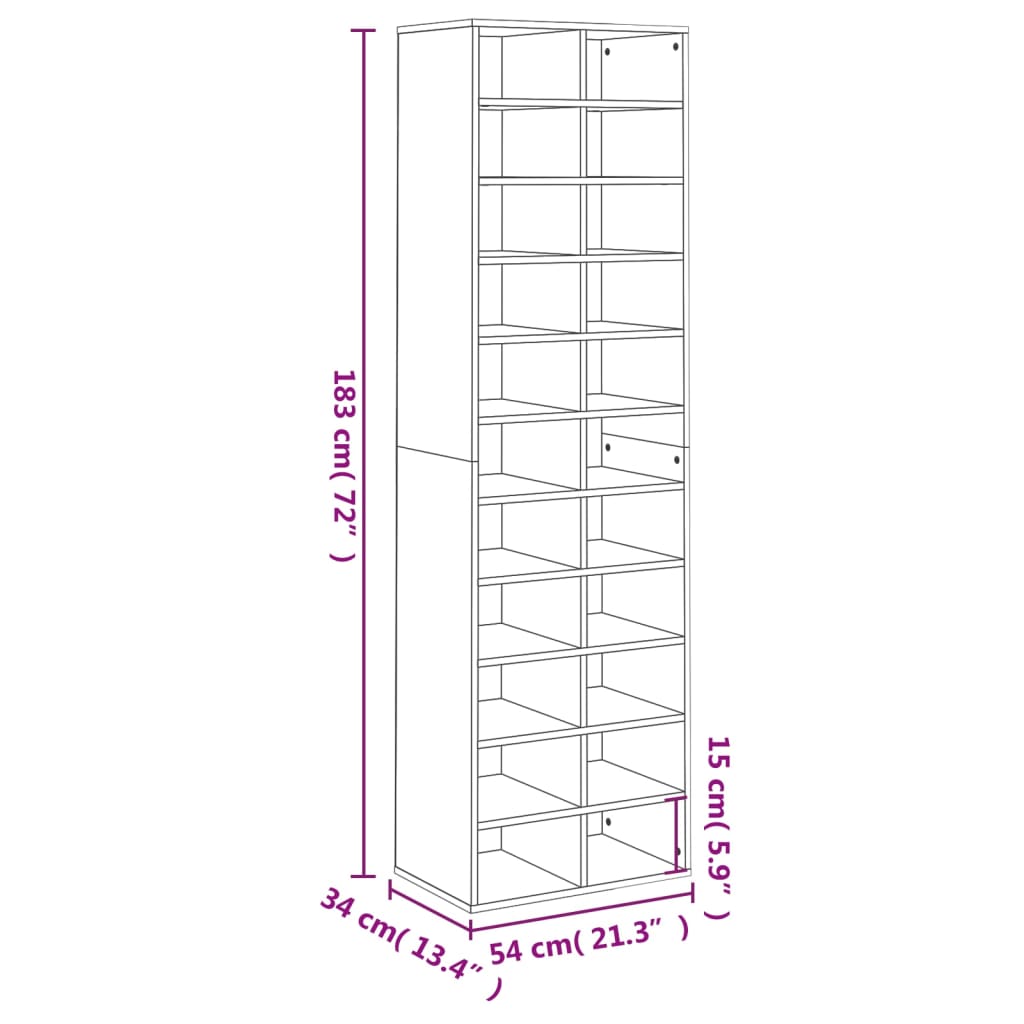 Schoenenkast 54x34x183 cm bewerkt hout betongrijs - AllerleiShop