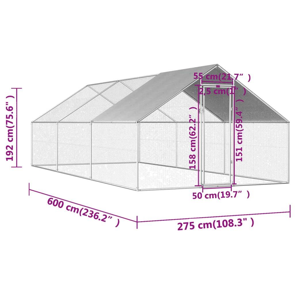 Kippenhok 2,75x8x1,92 m gegalvaniseerd staal