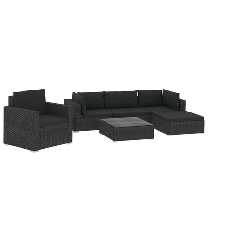 6-delige Loungeset met kussens poly rattan zwart - AllerleiShop