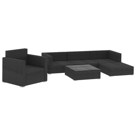 6-delige Loungeset met kussens poly rattan zwart - AllerleiShop