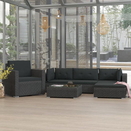 6-delige Loungeset met kussens poly rattan zwart - AllerleiShop