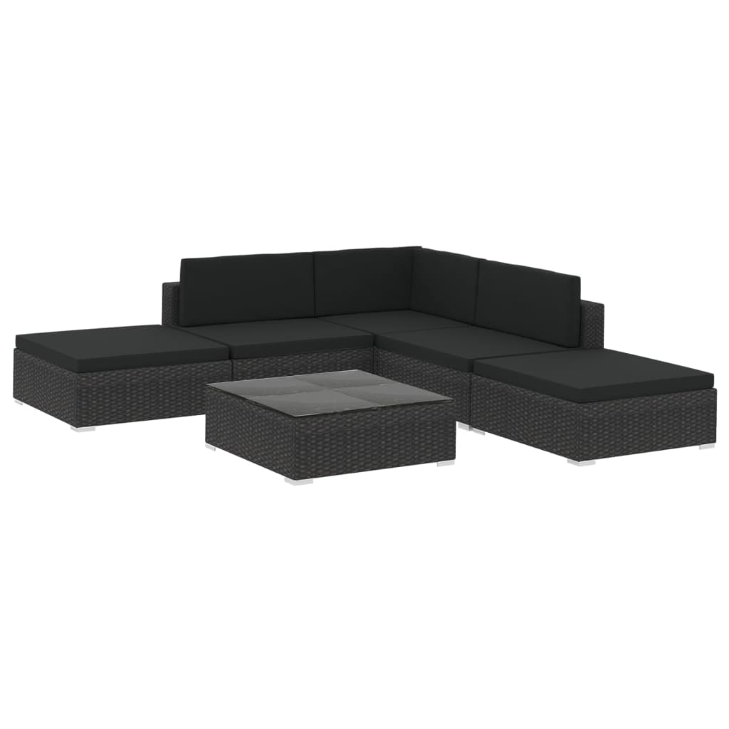 6-delige Loungeset met kussens poly rattan zwart - AllerleiShop