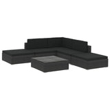 6-delige Loungeset met kussens poly rattan zwart - AllerleiShop