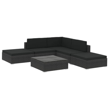 6-delige Loungeset met kussens poly rattan zwart - AllerleiShop