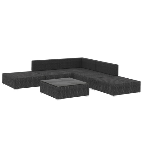 6-delige Loungeset met kussens poly rattan zwart - AllerleiShop