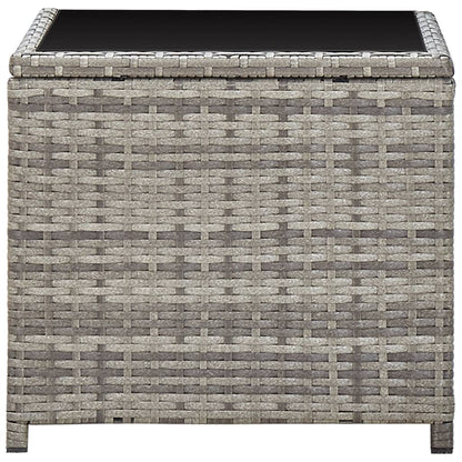 Salontafel 45x45x40 cm poly rattan en glas grijs - AllerleiShop