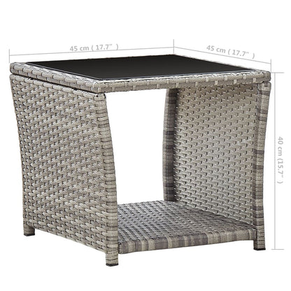 Salontafel 45x45x40 cm poly rattan en glas grijs - AllerleiShop