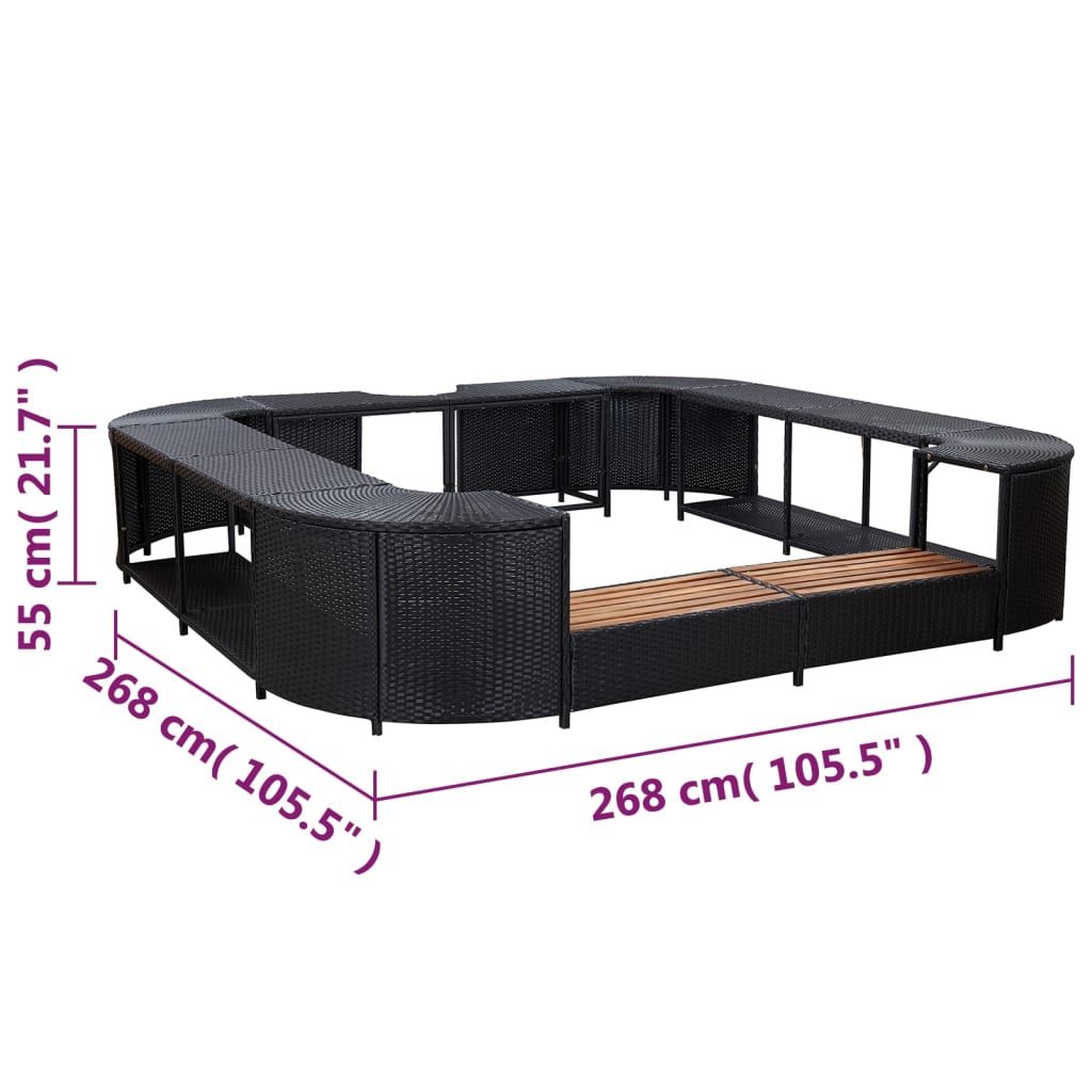 Spa-ombouw vierkant 268x268x55 cm poly rattan zwart