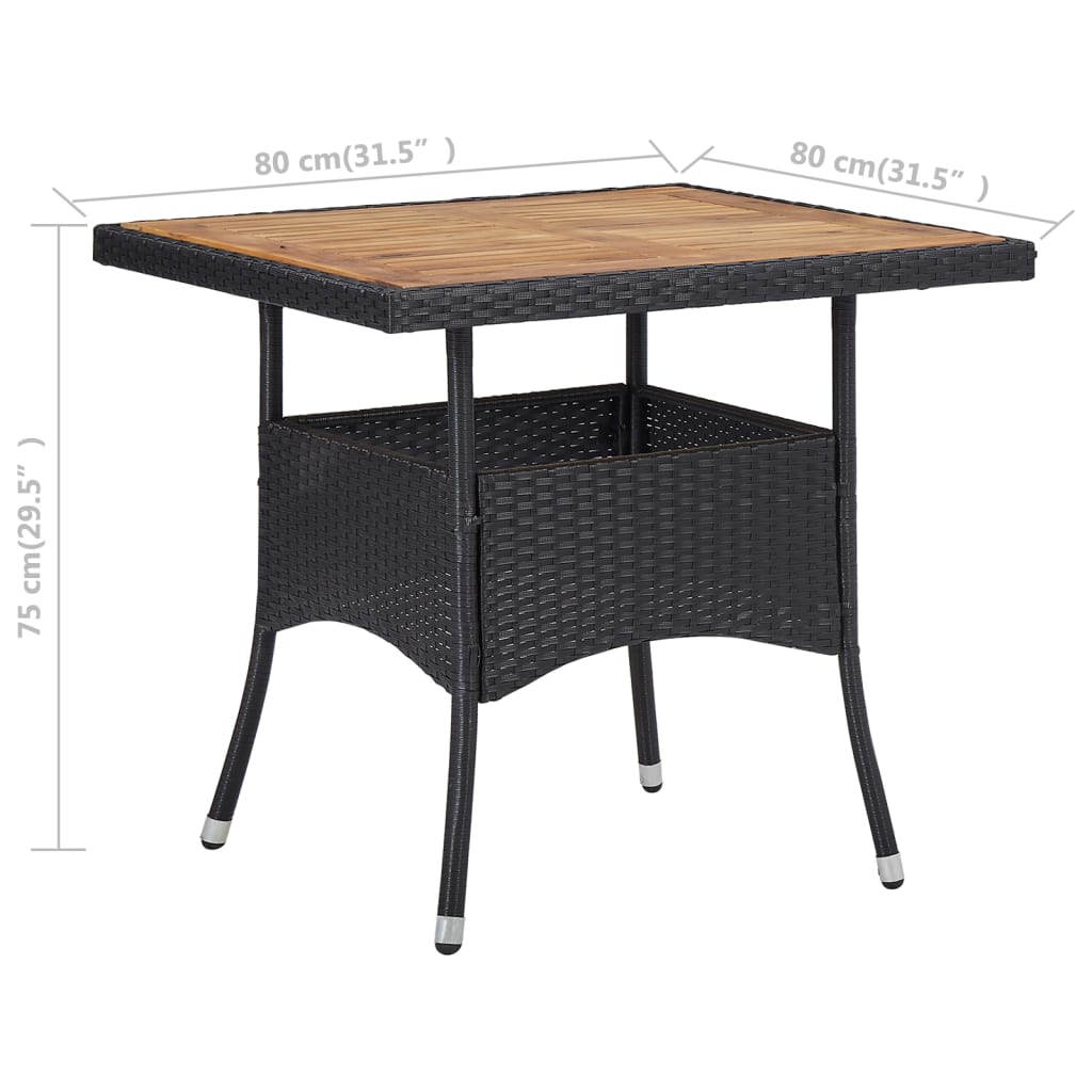 Tuintafel poly rattan en massief acaciahout zwart - AllerleiShop