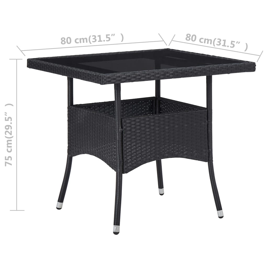 Tuintafel poly rattan en glas zwart - AllerleiShop