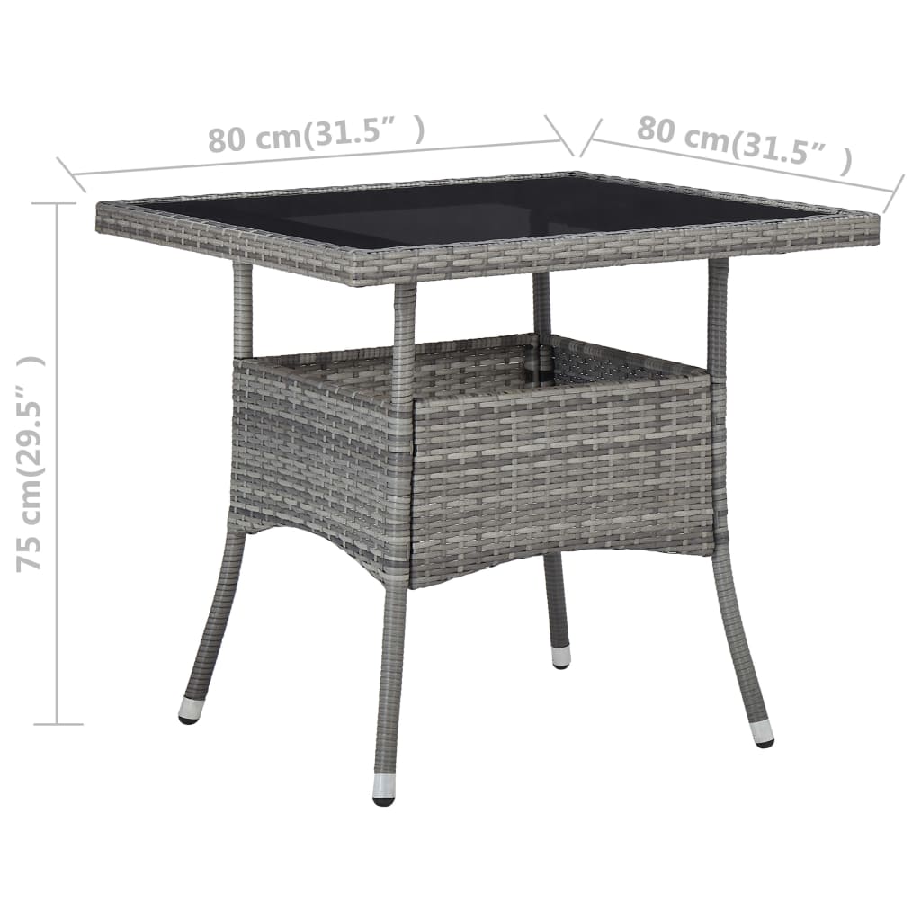 Tuintafel poly rattan en glas grijs - AllerleiShop