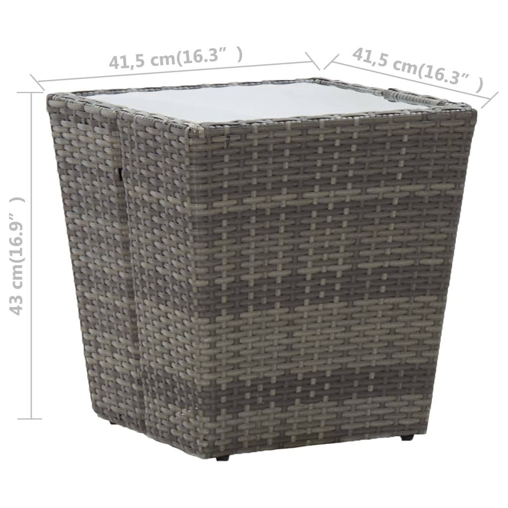 Theetafel 41,5x41,5x43 cm poly rattan en gehard glas grijs - AllerleiShop