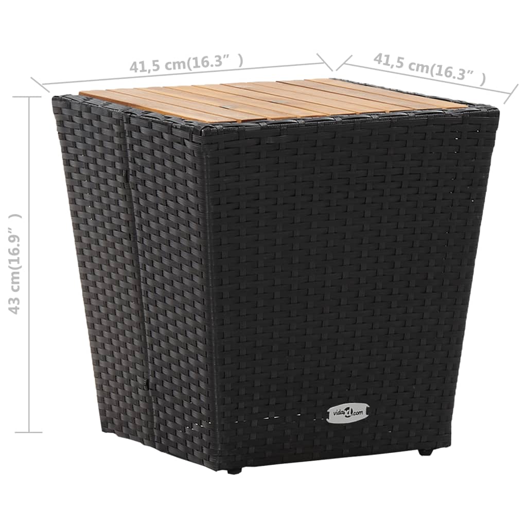 Theetafel 41,5x41,5x43 cm poly rattan massief acaciahout zwart - AllerleiShop