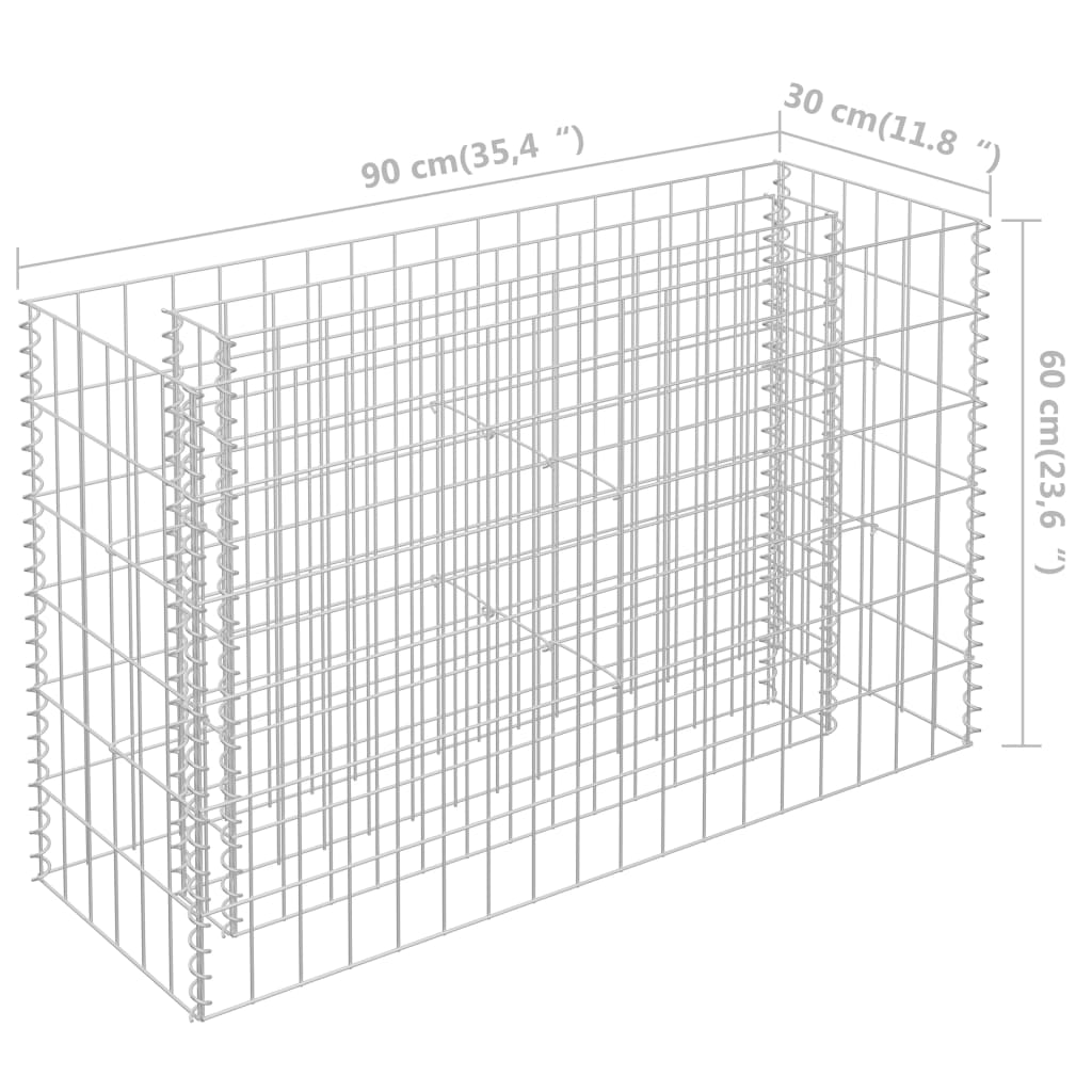 Gabion plantenbak verhoogd 90x30x60 cm gegalvaniseerd staal