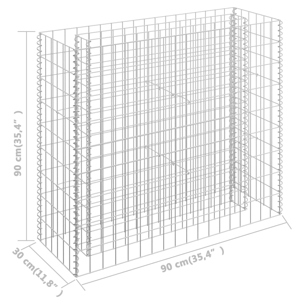 Gabion plantenbak verhoogd 90x30x90 cm gegalvaniseerd staal