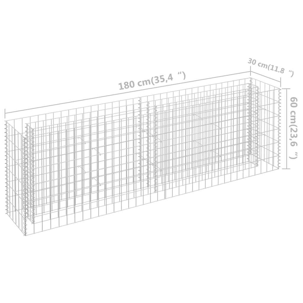 Gabion plantenbak verhoogd 180x30x60 cm gegalvaniseerd staal