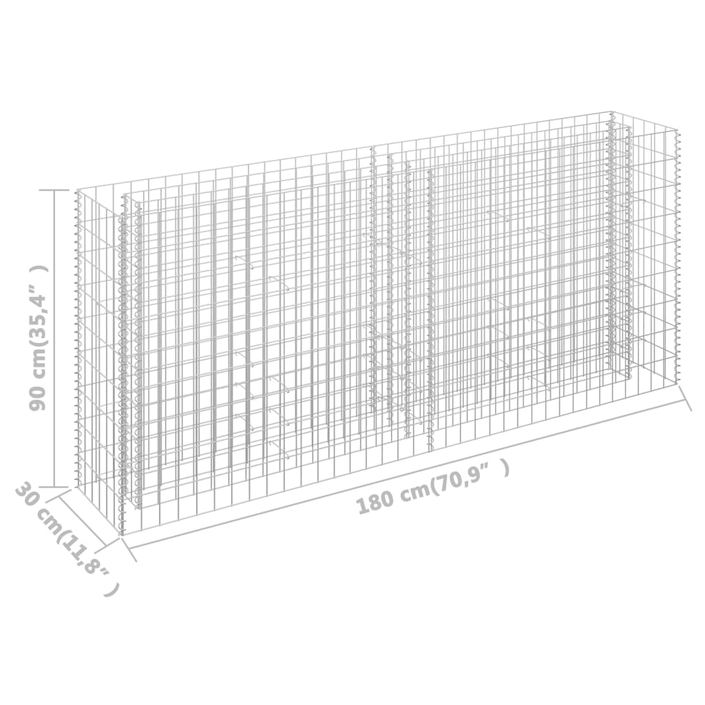 Gabion plantenbak verhoogd 180x30x90 cm gegalvaniseerd staal