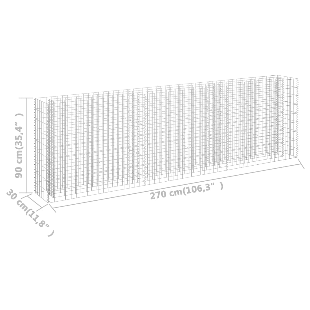 Gabion plantenbak verhoogd 270x30x90 cm gegalvaniseerd staal