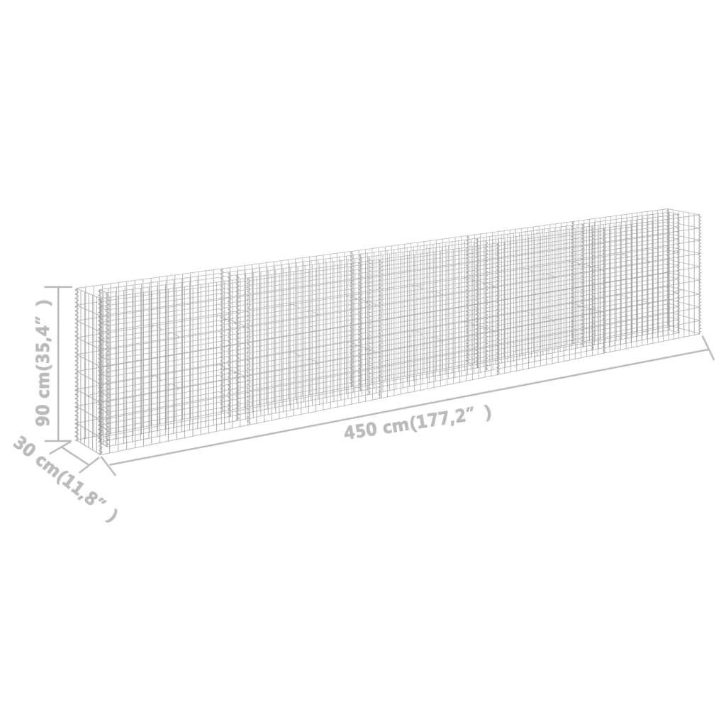 Gabion plantenbak verhoogd 450x30x90 cm gegalvaniseerd staal