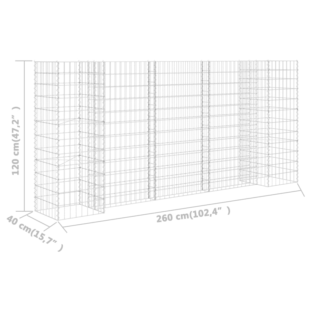 Gabion plantenbak H-vormig 260x40x120 cm staaldraad