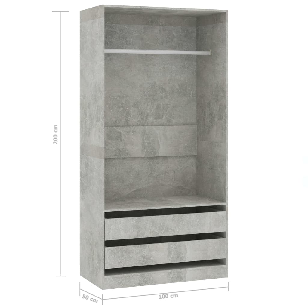 Kledingkast 100x50x200 cm bewerkt hout betongrijs - AllerleiShop