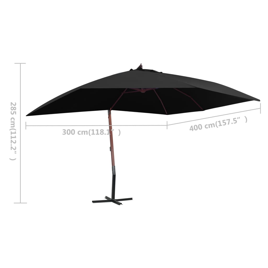 Zweefparasol met houten paal 400x300 cm zwart - AllerleiShop