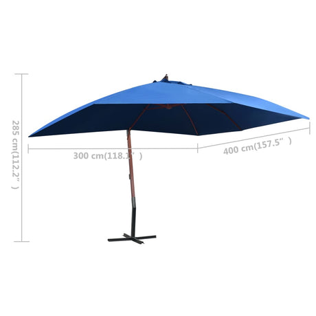 Zweefparasol met houten paal 400x300 cm blauw - AllerleiShop