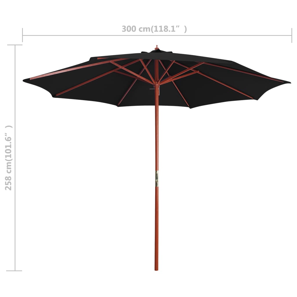 Parasol met houten paal 300x258 cm zwart - AllerleiShop