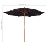 Parasol met houten paal 300x258 cm zwart - AllerleiShop