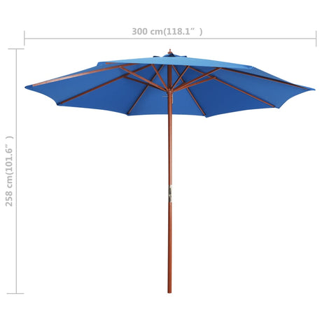 Parasol met houten paal 300x258 cm blauw - AllerleiShop