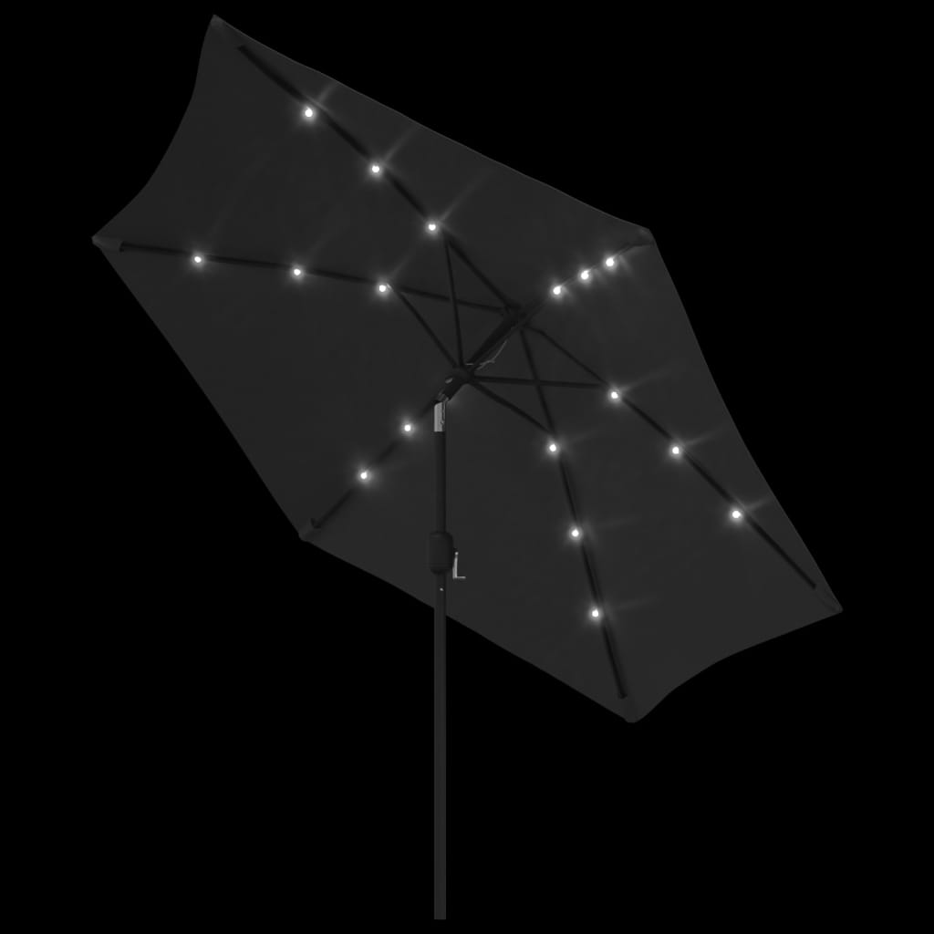 Parasol met LED-verlichting en stalen paal 300 cm zwart - AllerleiShop