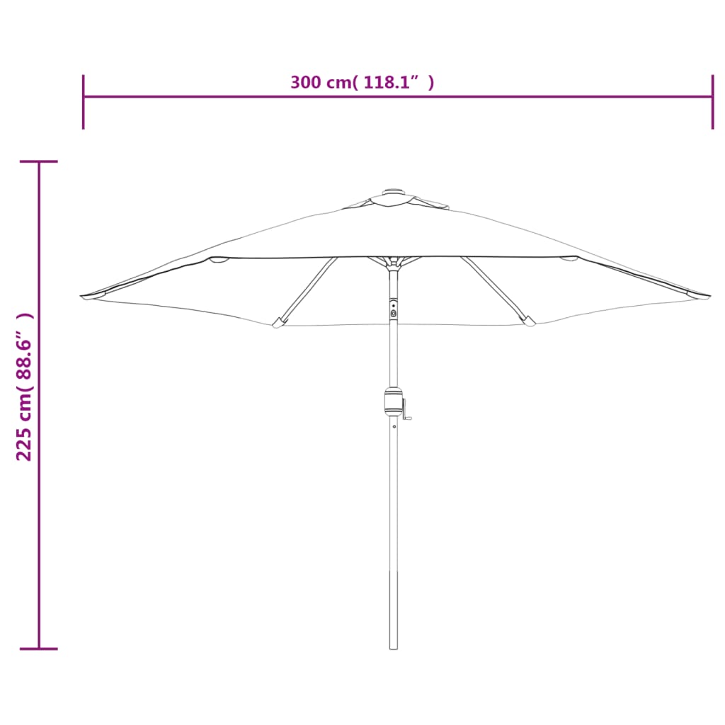 Parasol met LED-verlichting en stalen paal 300 cm azuurblauw - AllerleiShop