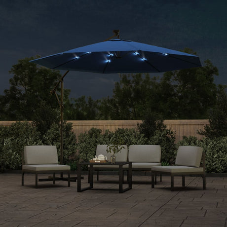 Zweefparasol met LED en stalen paal 300 cm azuurblauw - AllerleiShop