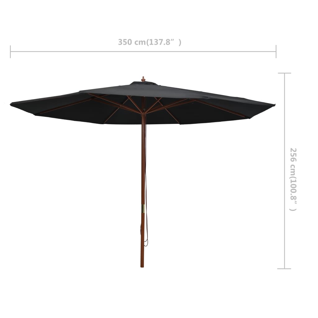 Parasol met houten paal 350 cm zwart - AllerleiShop