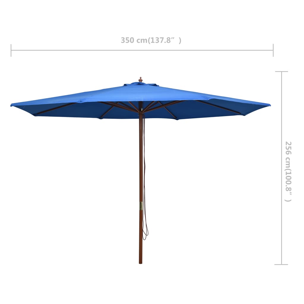 Parasol met houten paal 350 cm blauw - AllerleiShop