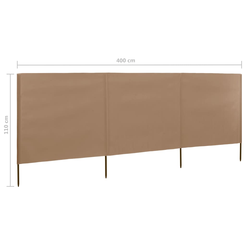 Windscherm 3-panelen 400x80 cm stof taupe - AllerleiShop