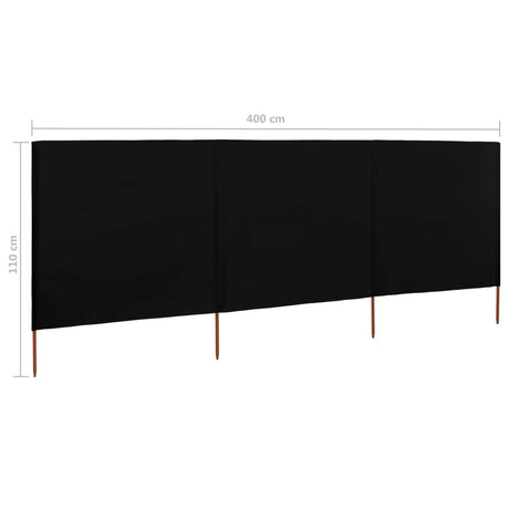 Windscherm 3-panelen 400x80 cm stof zwart - AllerleiShop