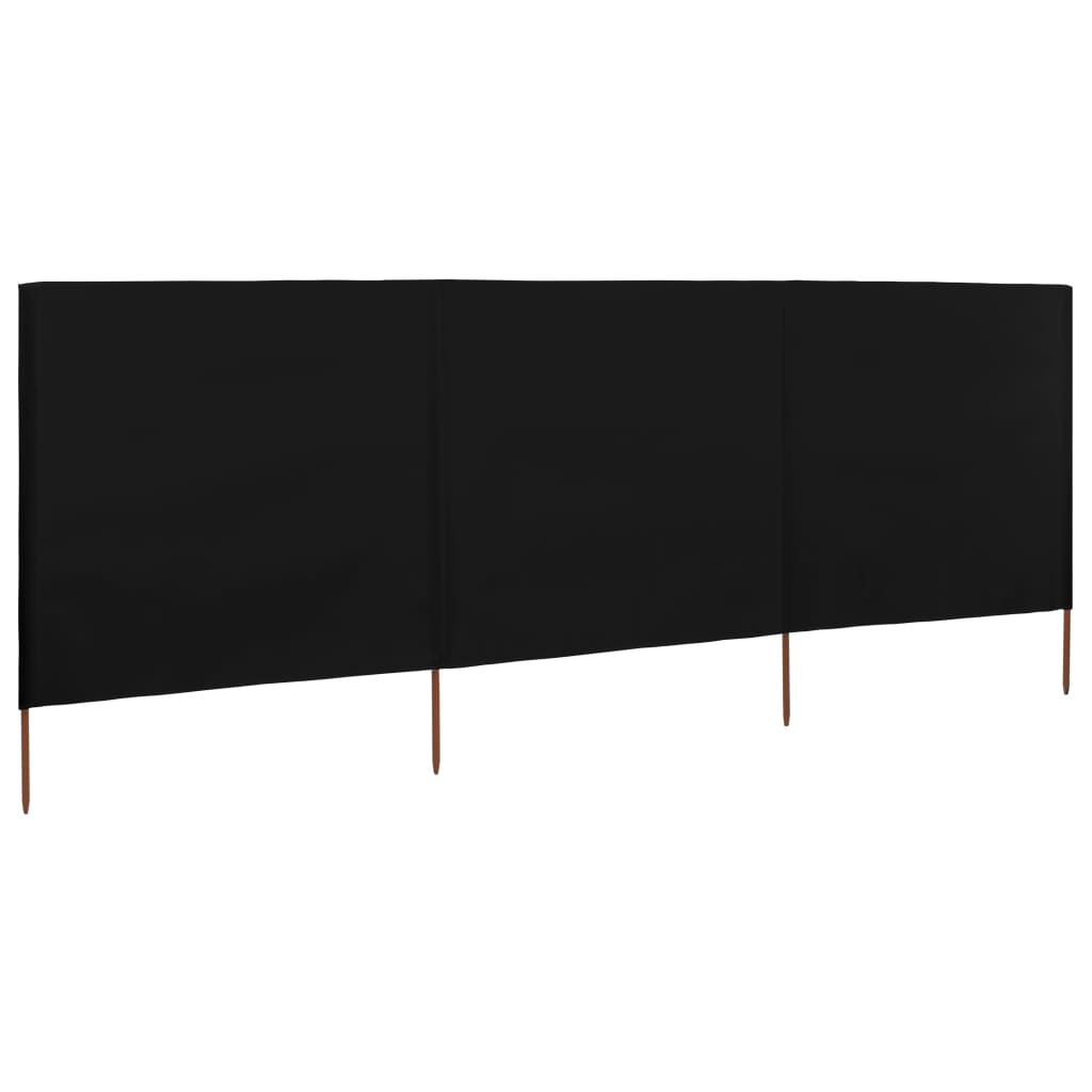 Windscherm 3-panelen 400x160 cm stof zwart