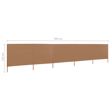 Windscherm 5-panelen 600x80 cm stof taupe - AllerleiShop