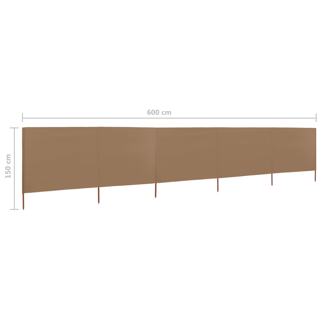 Windscherm 5-panelen 600x120 cm stof taupe - AllerleiShop