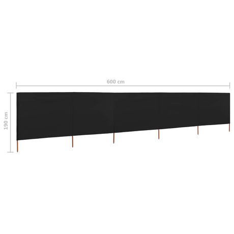 Windscherm 5-panelen 600x160 cm stof zwart - AllerleiShop