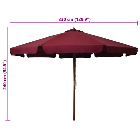 Parasol met houten paal 330 cm bordeauxrood - AllerleiShop