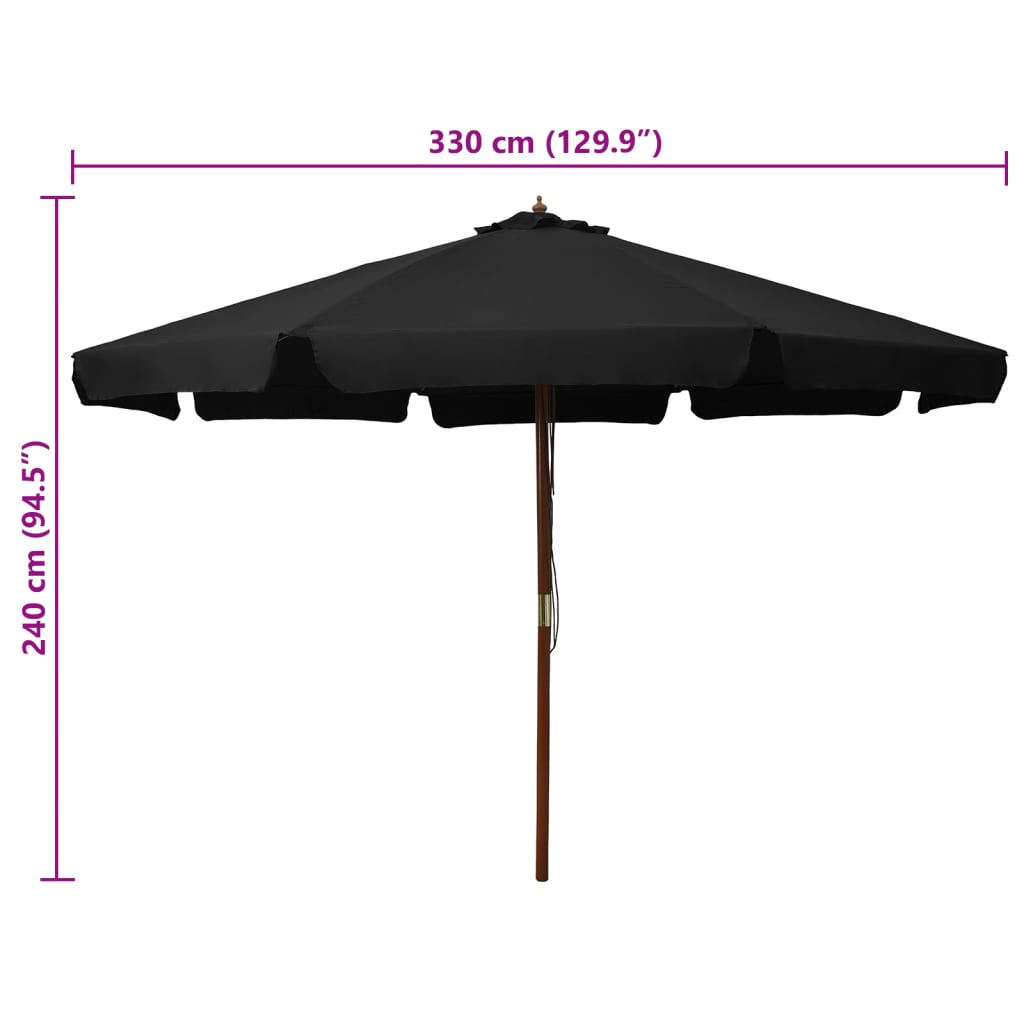 Parasol met houten paal 330 cm zwart - AllerleiShop